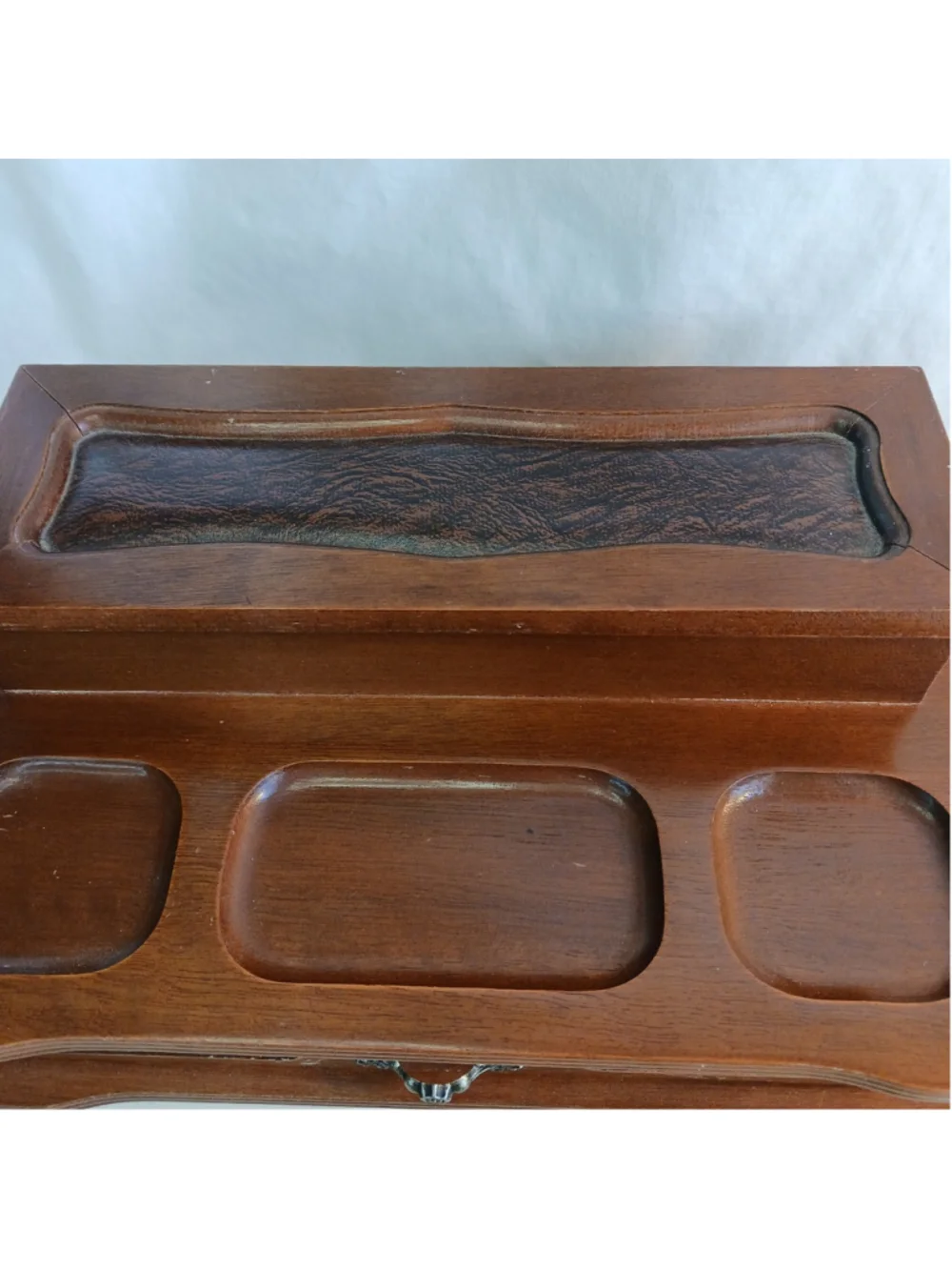 Vintage Wood Leather Men's Valet Jewelry Box Organizer London Leather 12x7x4